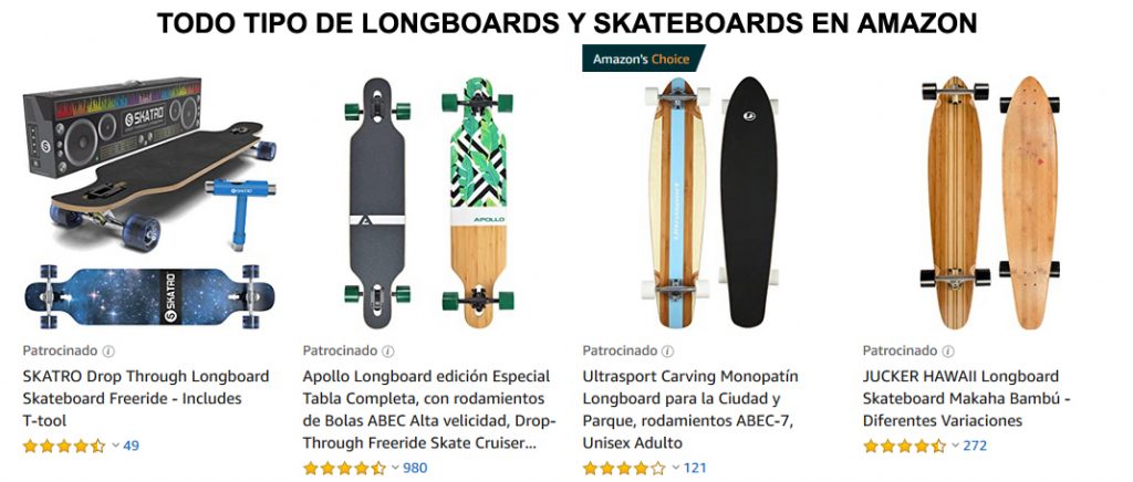 Todo tipo de longboards en Amazon