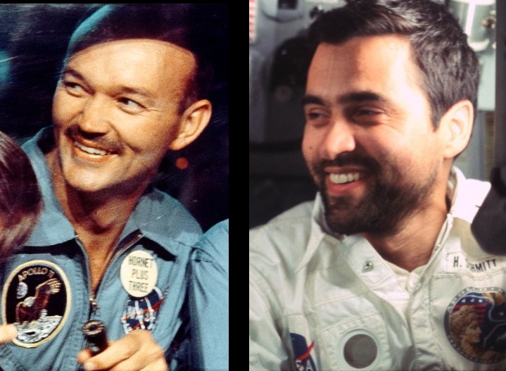 Collins a la izq. (Apolo 11) y Schmitt a la dcha. (Apolo 17).