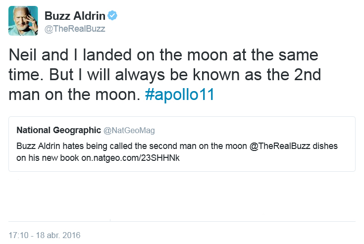 Tuit de Buzz Aldrin el 18 abril 2016